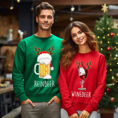 Winedeer Reinbeer Sweatshirts, Funny Couple Christmas Sweatshirt