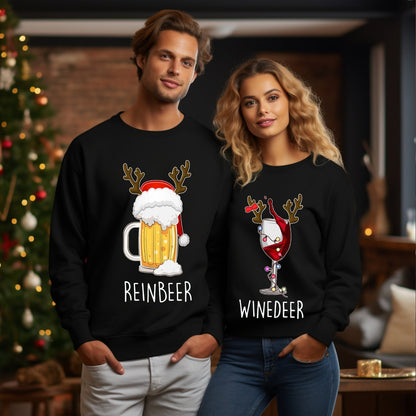 Winedeer Reinbeer Sweatshirts, Funny Couple Christmas Sweatshirt