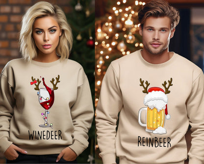 Winedeer Reinbeer Sweatshirts, Funny Couple Christmas Sweatshirt