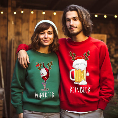 Winedeer Reinbeer Sweatshirts, Funny Couple Christmas Sweatshirt