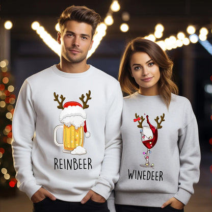 Winedeer Reinbeer Sweatshirts, Funny Couple Christmas Sweatshirt