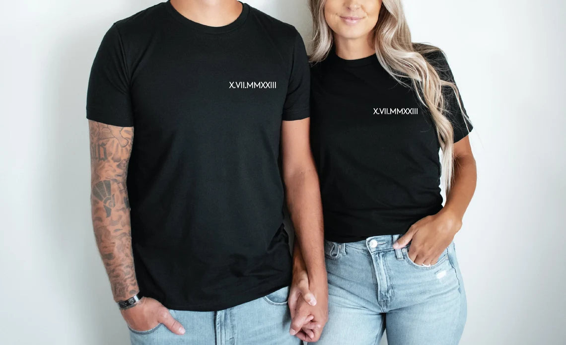 Couple Matching Personalized Roman Numeral T-shirt