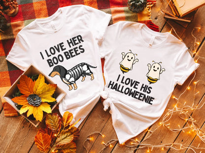 Halloweenie & Boo Bees Funny Matching Halloween Couple Shirt