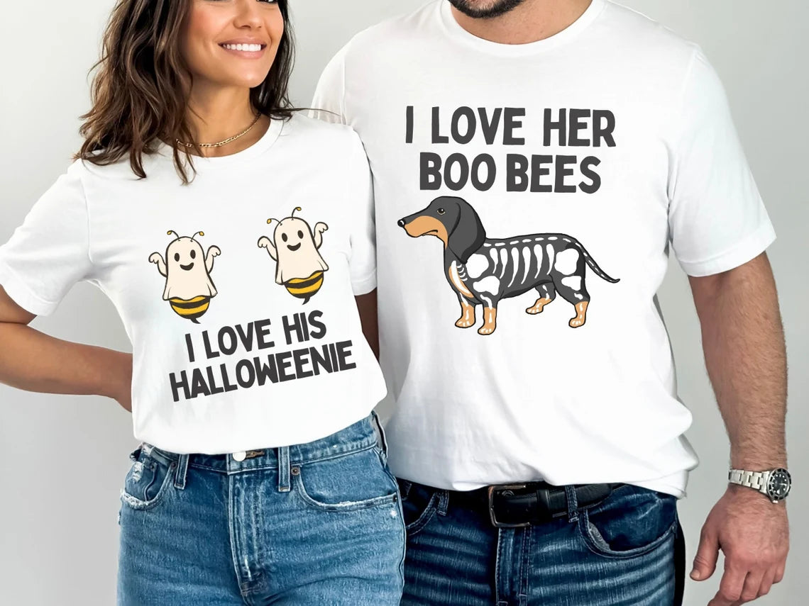 Halloweenie & Boo Bees Funny Matching Halloween Couple Shirt