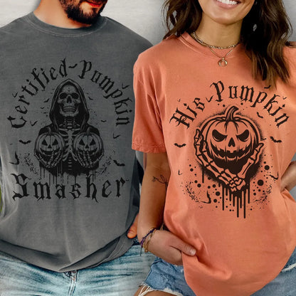 Matching Halloween Couple Pumpkin Smasher His Pumpkin T-shirt